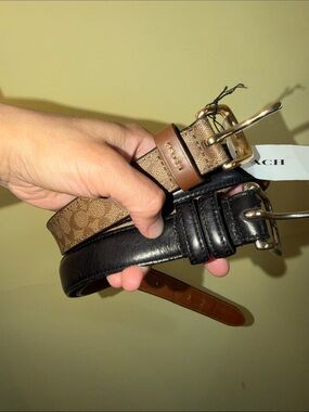 Coach Signature Canvas & Leather Belt - Brown/Black BUNDLE Size Small